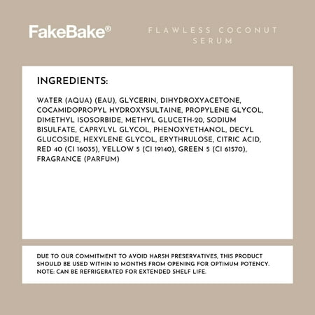 Fake Bake 5 oz Flawless Coconut Serum Self-Tan for Face & Body - Streak Free Sunless Natural Bronze