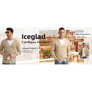 Iceglad Mens Vintage Striped Long Sleeve Button Down Cardigan Sweater with V Neck Knitted Sweaters