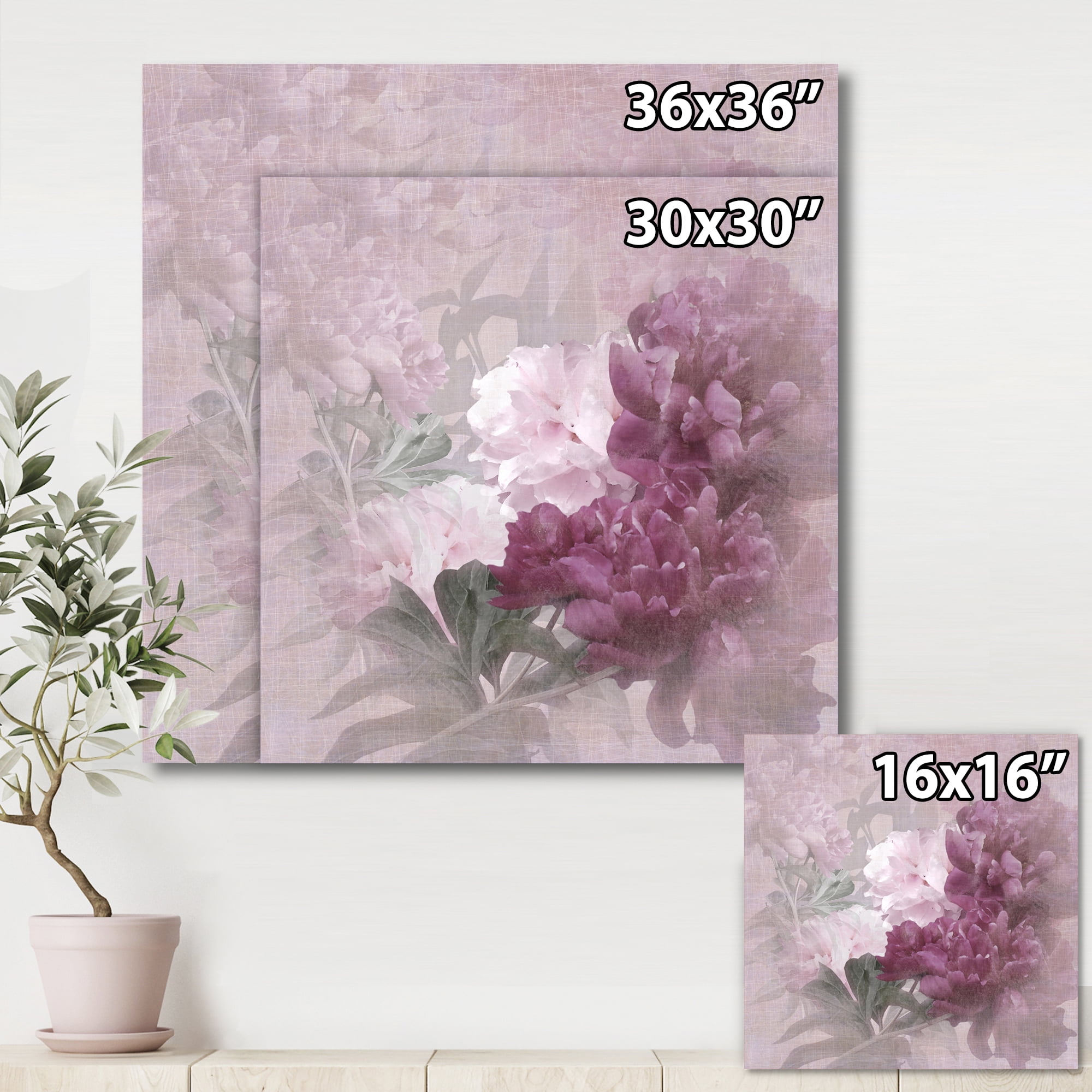 Ancient Pink and Purple Flowers II 30 in x 30 in Painting Canvas Art Print, by Designart