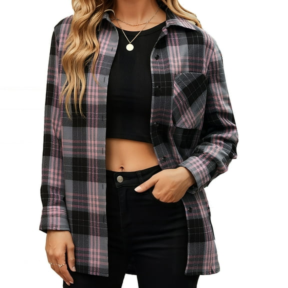 Plaid Shirts for Women Casual Flannel Long Sleeve Button Down Shirt