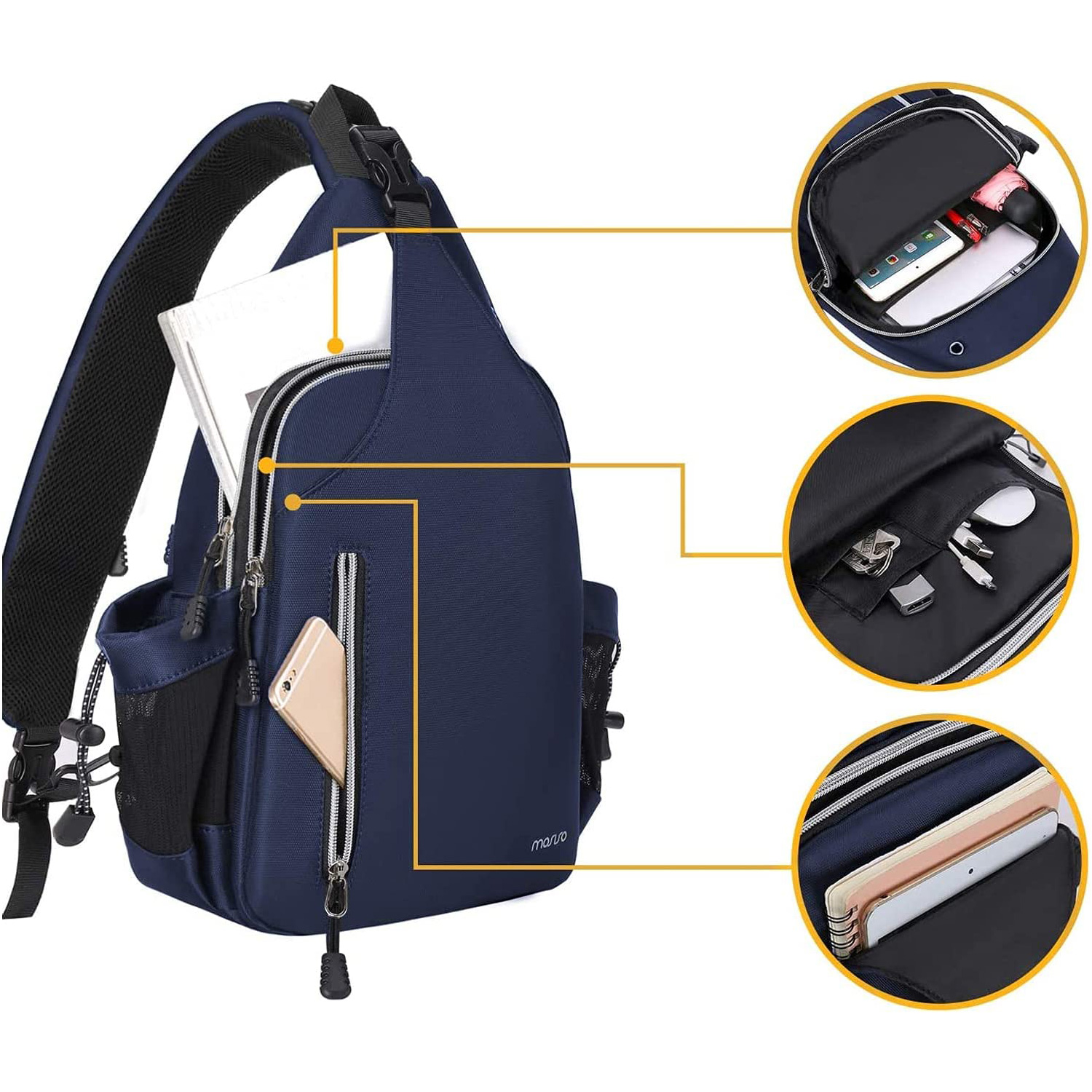 Mosiso Sling Backpack Chest Shoulder Bag Double Layer Hiking Daypack Men/Women,Navy Blue