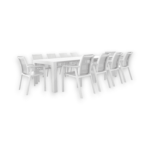 Luxury Commercial Living 11-Piece White Patio Dining Set with Extension Table and Arm Chairs 118"