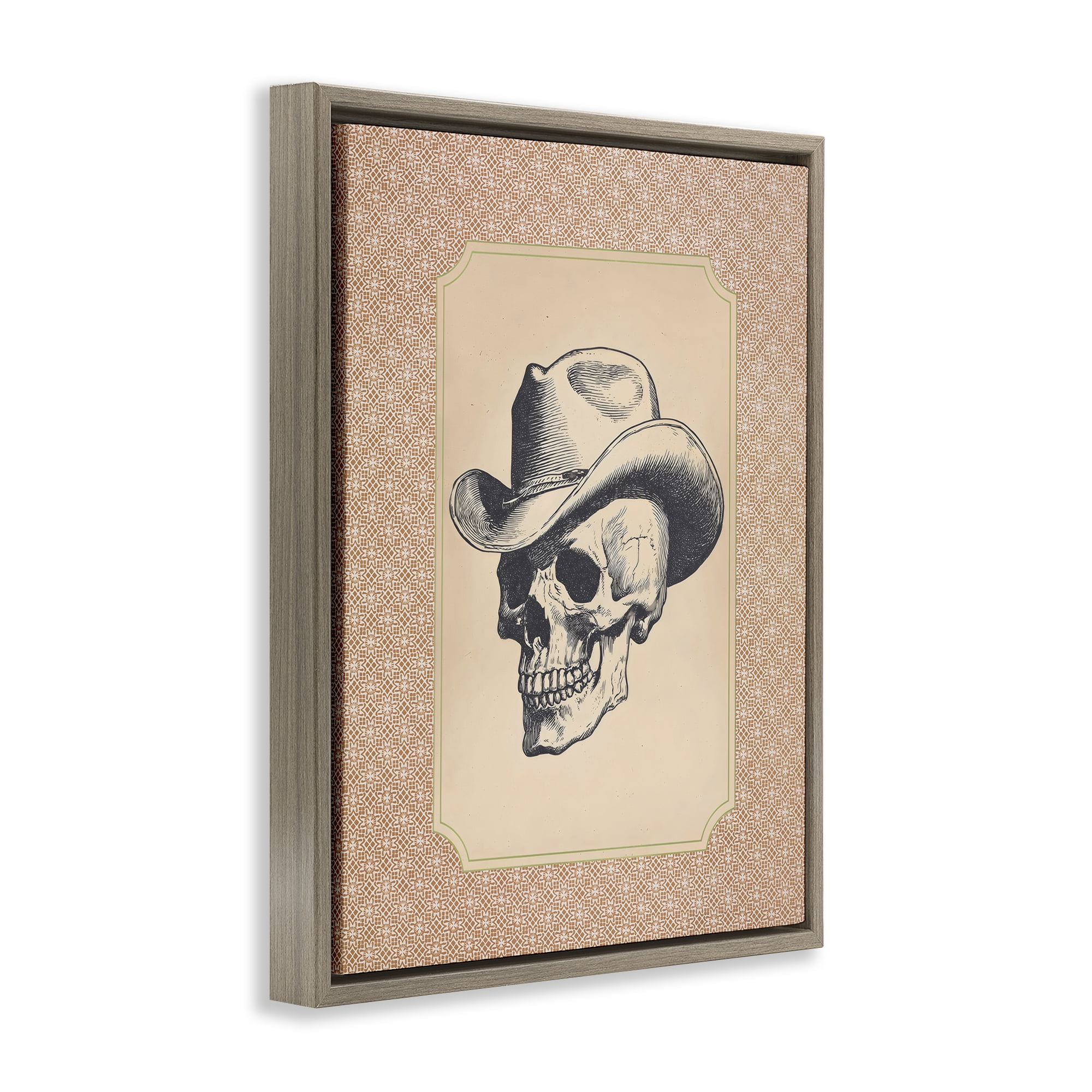 Vintage Cowboy Skull Brown Framed Floater Canvas Wall Art, design by Arlington Prints