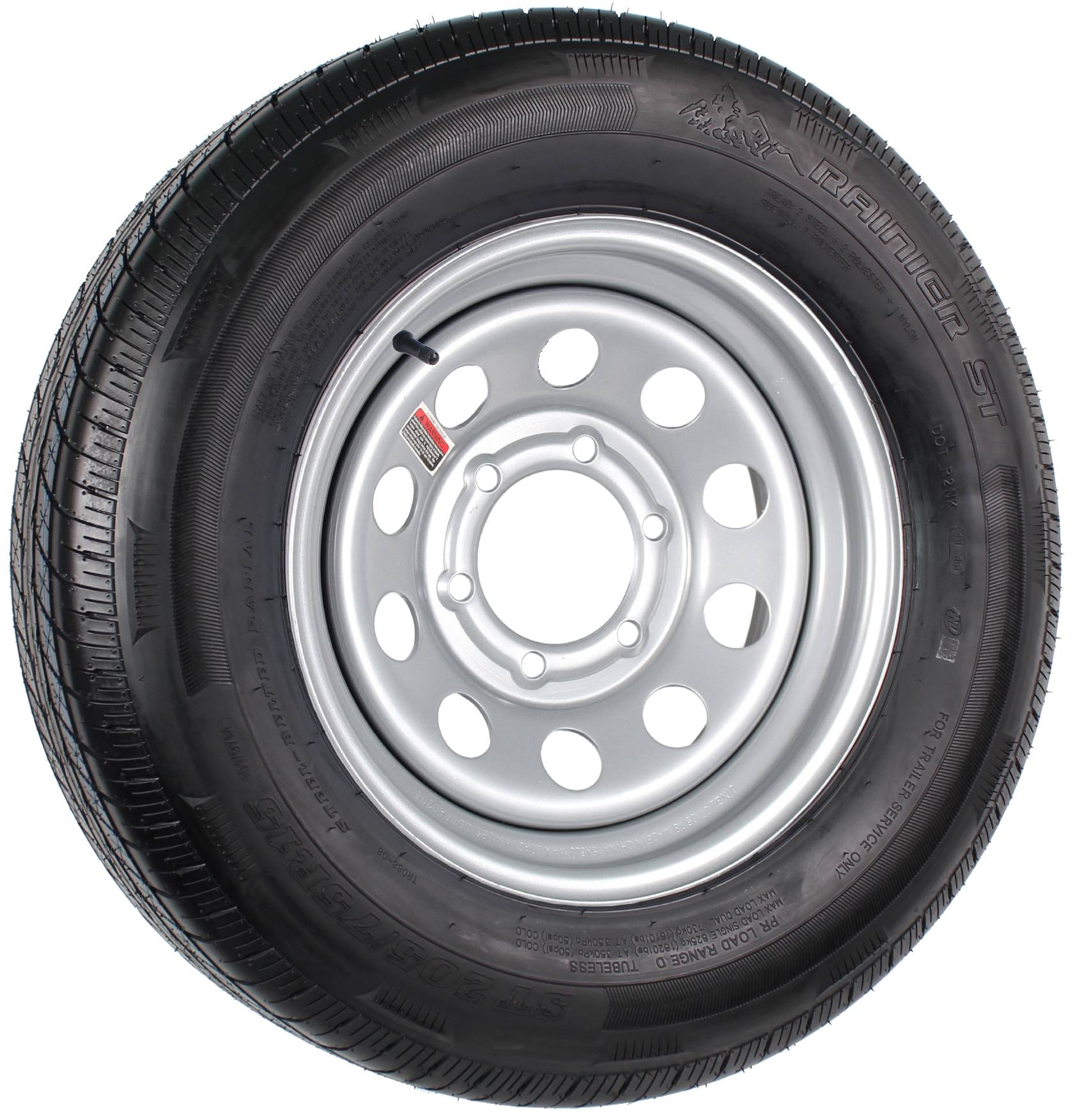 SM ST 205//75R15-5 lug Trailfinder 15/" 6 ply Radial Trailer Tire /& Wheel