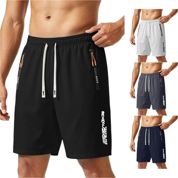 XIAONU Letter Print Shorts for Men Zipper Pockets Daily Wear Athletic Shorts