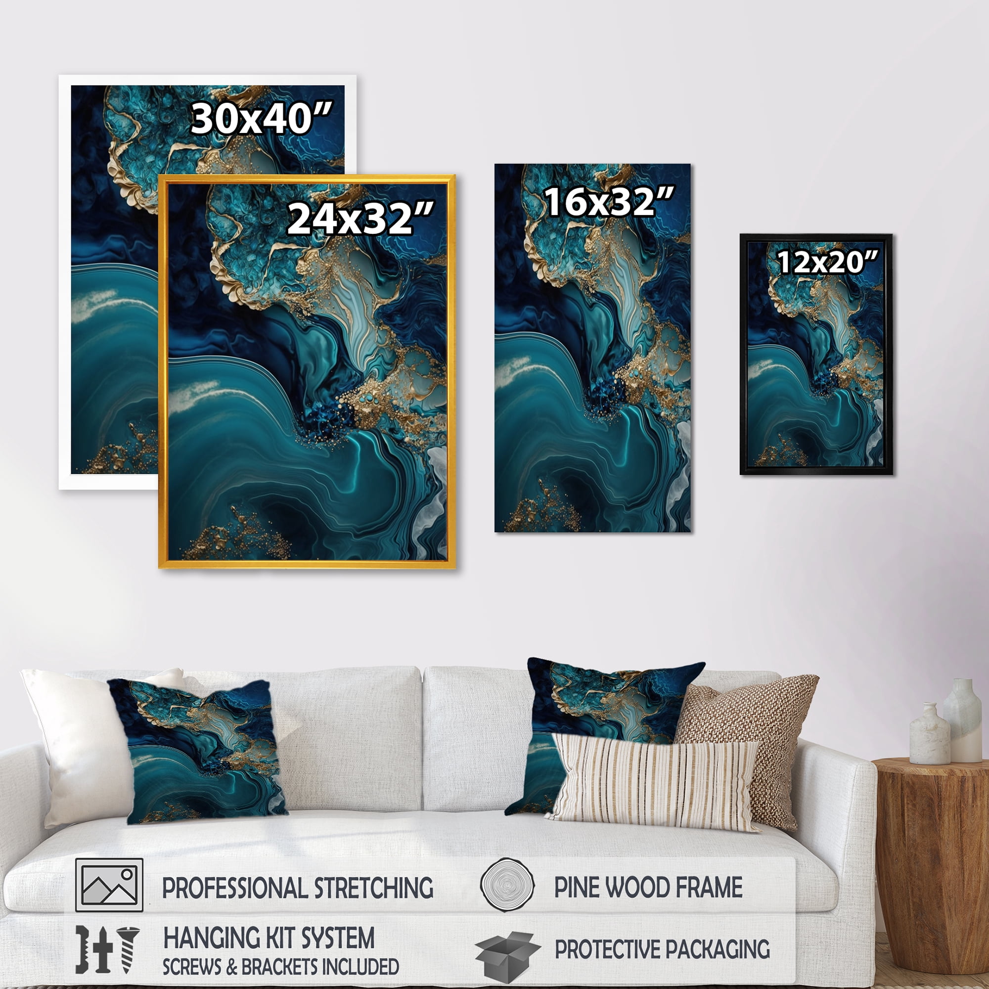Designart Abstract Geode Turquoise I Canvas Wall Art