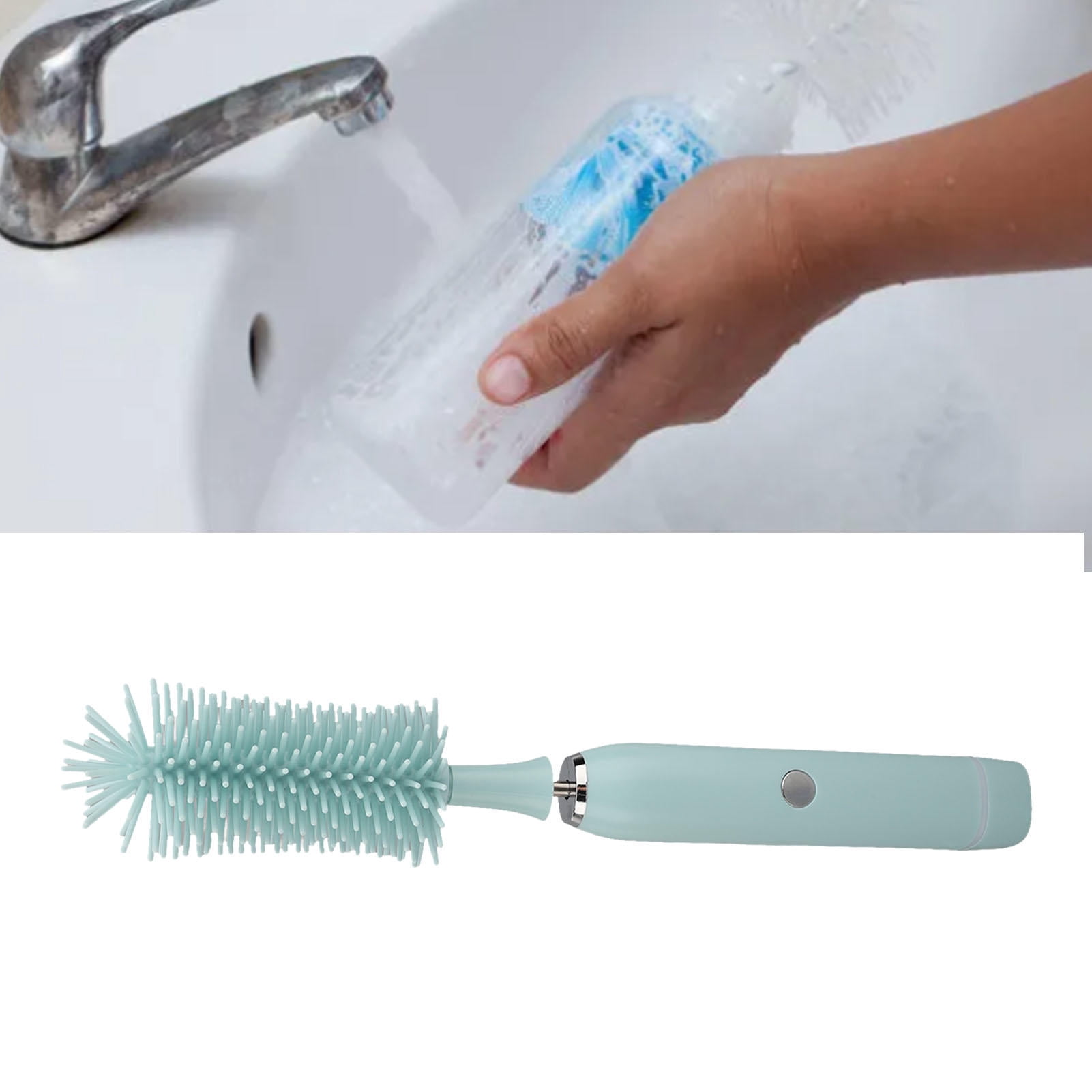 Yajisi Electric Baby Bottle Brush Set 4 in 1 IP65 Water Resistant Rechargeable Cleaner with Silicone Brushes for Home Travel (8.3x3.9x2.4in)