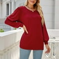 thumbnail image 2 of JSKUMAR Women Solid Pullover Shirts Long Puff Sleeve Round Neck Casual Loose T-Shirt Pleated Tops Red,XL, 2 of 6