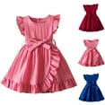 thumbnail image 1 of Offre Limitée Iumwxz Robe Princesse Rétro Mignonne à Volants Côtelés avec Ceinture Robes Col Rond Manches 1/4 pour Filles Robes Douces et Confortables pour Aller à l'École 3-8 Ans, 1 of 9