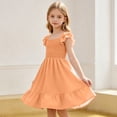 thumbnail image 4 of Girls' Dress 5-14Y Short Sleeve Round Neck Solid Color Polyester for Daily Casual Wear Orange 7-8 Years, 4 of 9