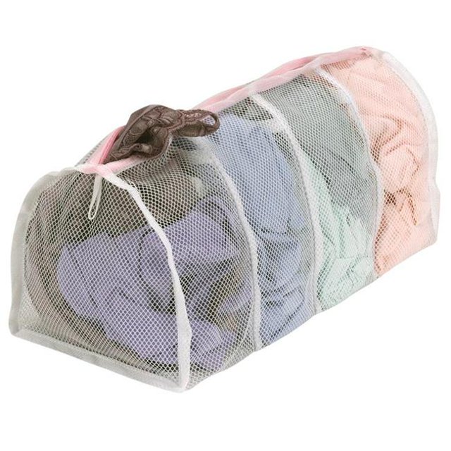 Household Essentials 130 Bonneterie Sac de Lavage avec 4 Compartiments&44; polyester Blanc