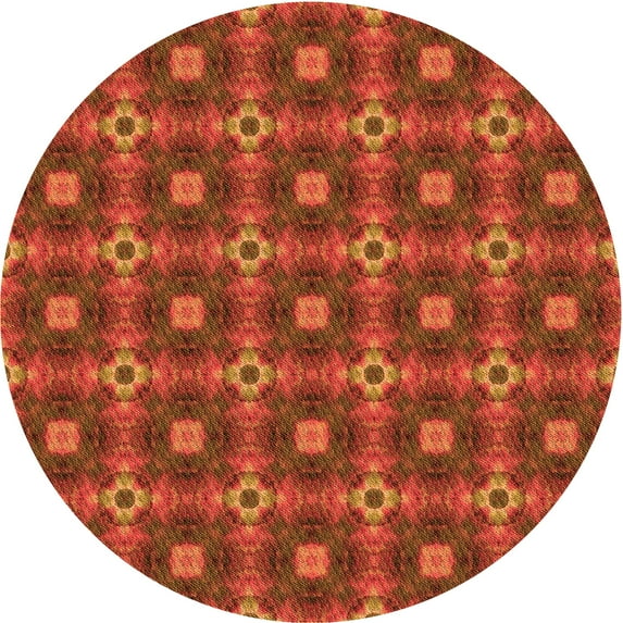 Ahgly Company Indoor Round Patterned Orange Red Orange Area Rugs, 5' Round