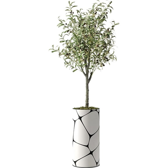 Artificial Tree in Geometric Pattern Planter, Fake Olive Silk Tree for Indoor and Outdoor Home Decoration - 68" Overall Tall (Plant Pot Plus Tree)