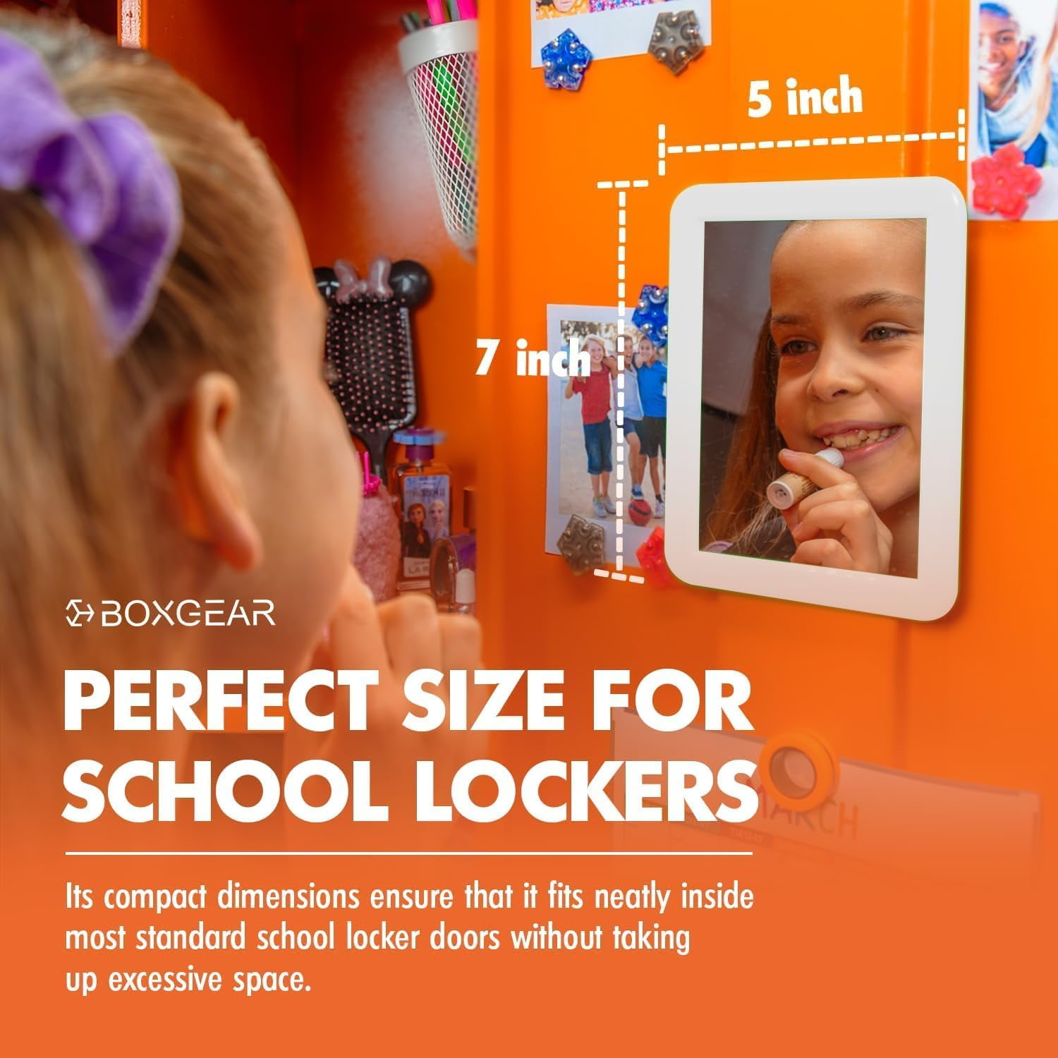 Magnetic Locker Mirror - 5" x 7"- for School Locker, Bathroom, Household Refrigerator, Locker Accessory, Office Cabinet or Workshop Toolbox (White)