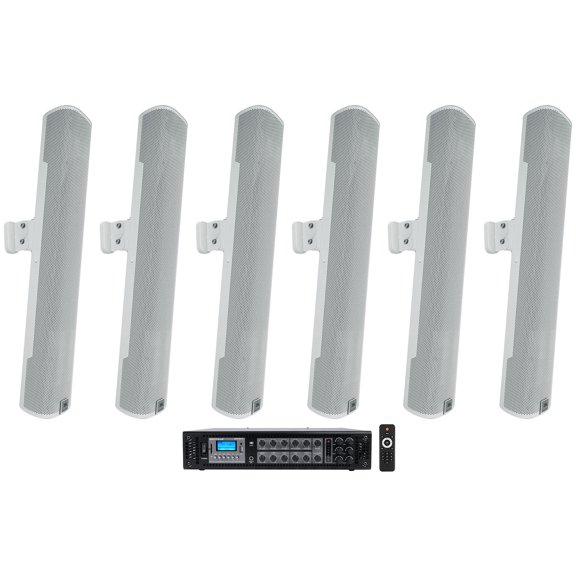 (6) JBL COL600-WH 24" White 70V Commercial Column Wall Mount Array Speakers Amp