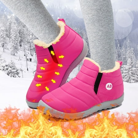 

Ediodpoh Childrens Winter Childrens Boots Flat Anti Splashing Warm Short Tube Snow Boots Pink 30