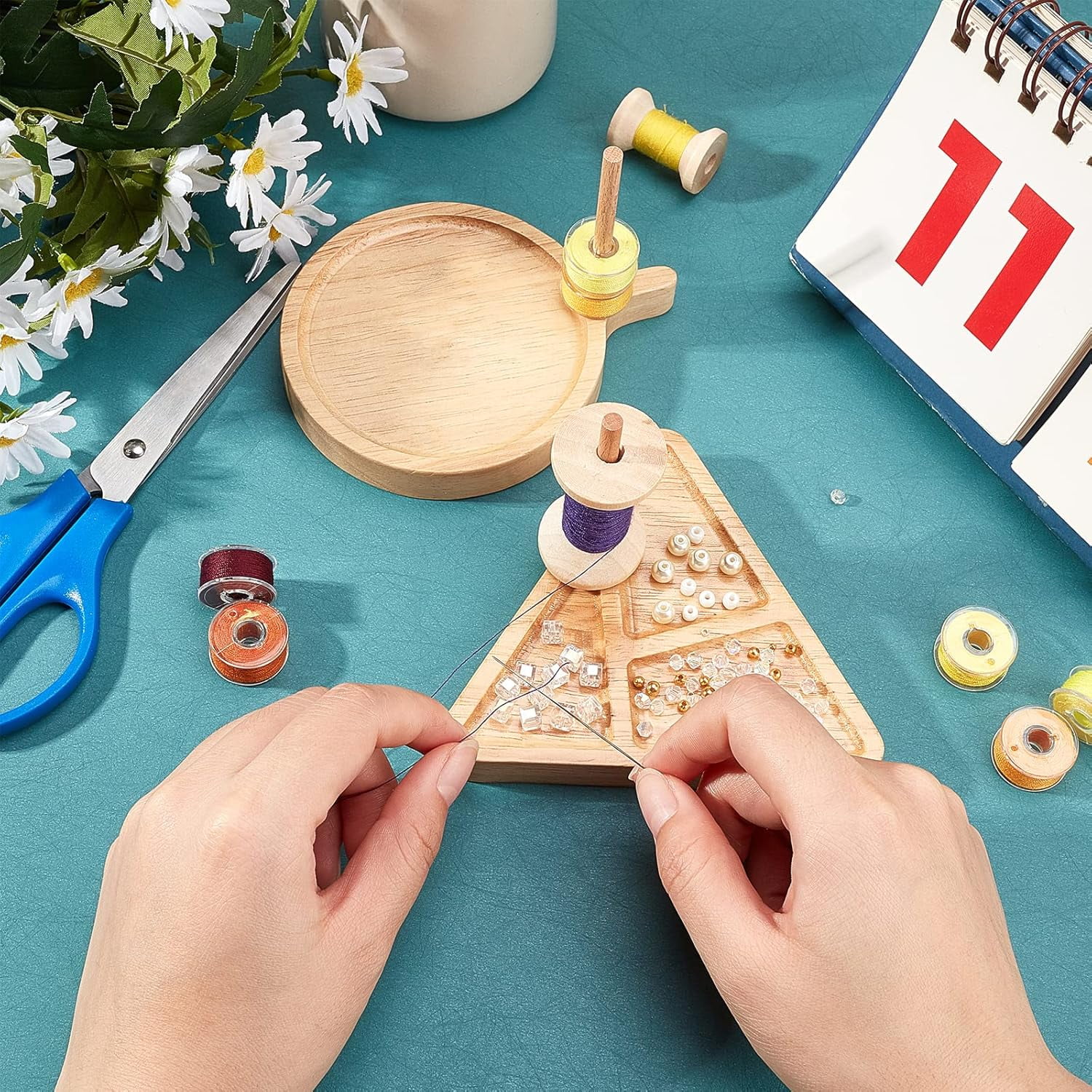 2 Styles Wooden Weaving Beading Loom Kit Beading Tray for DIY Jewelery Making BurlyWood 99x112x15mm 66x5mm 2pcs/set 2sets/bag