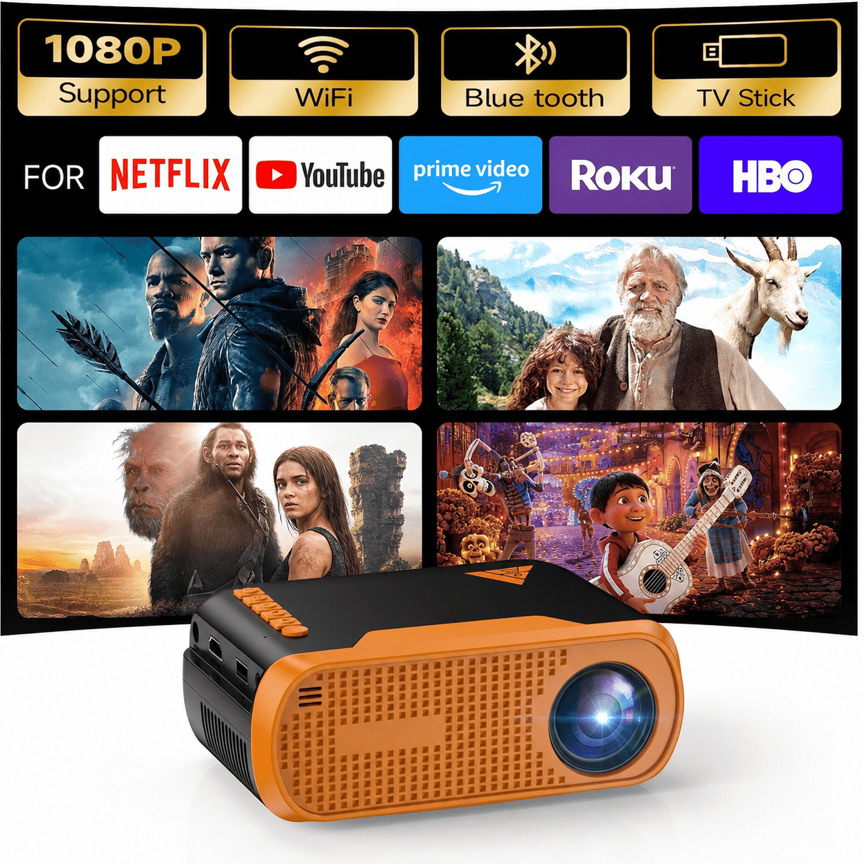 Emotn H1 Mini Projector, Native 1080P, 250 ANSI Lumen, Android 9.0