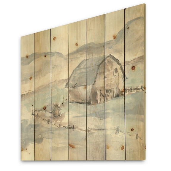 Designart 'Farmhouse Barn Grey IV' Modern Farmhouse Print on Natural Pine Wood