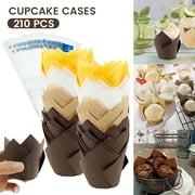 Fyeme 210pcs Tulip Cupcake Mini Tulip Cake Baking Cup Set Cupcake Liners Waterproof Oil-resistant Muffin Cases Bakeware for Shower Party