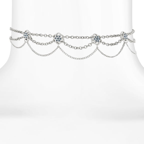 1928 Jewelry Chain Drape Choker With Blue Floral Crystal Accents Necklace For Women 12"   5" Extender