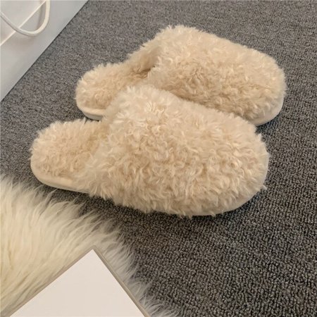 

CoCopeaunt Winter Warm Cotton Slippers Womens Fashion Solid Color Plush Slippers Indoor Floor Couples House Shoes Soft Fur Slippers