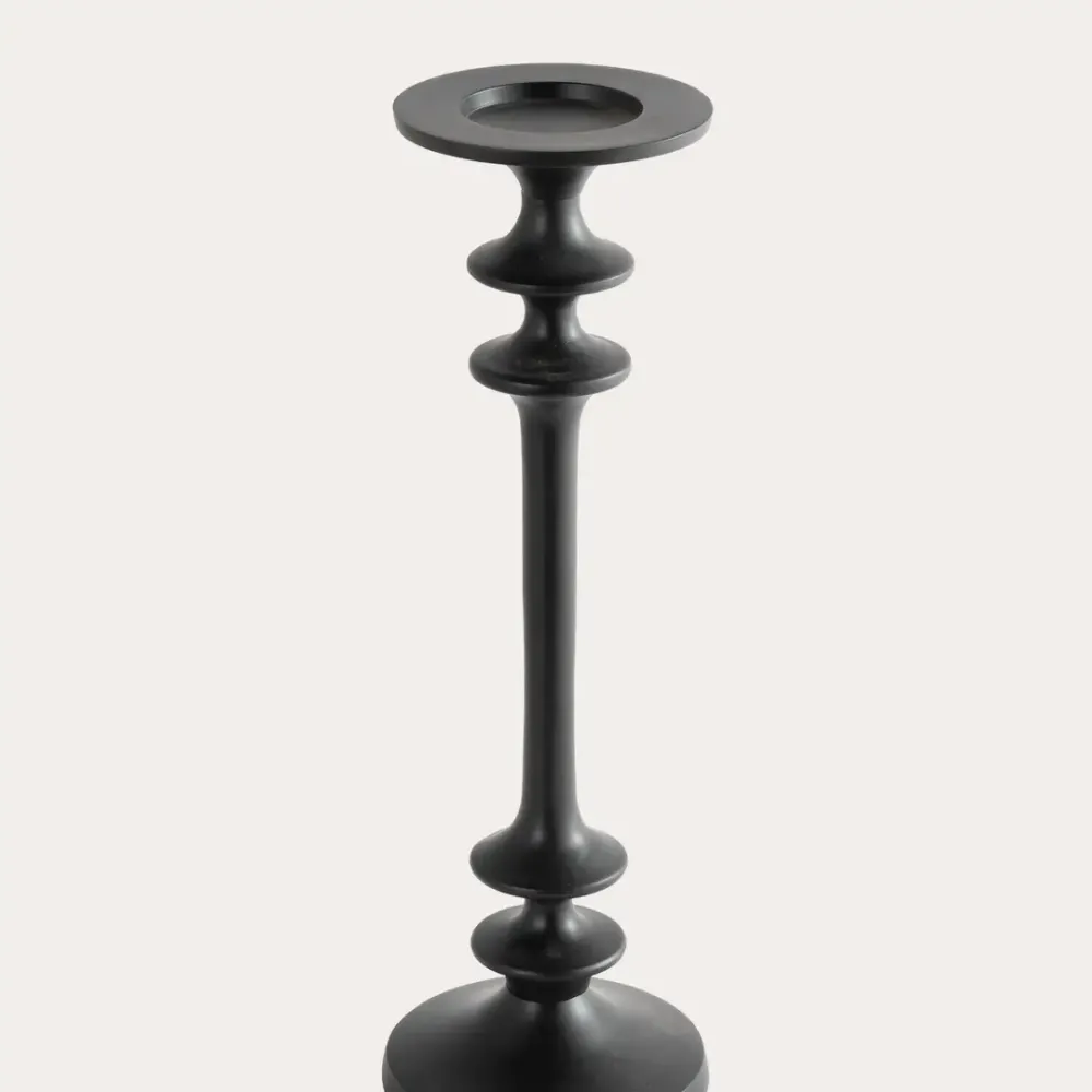 14 Inch Black Aluminum Candle Holder, Modern Matte Candlestick Stand for Pillar Candles