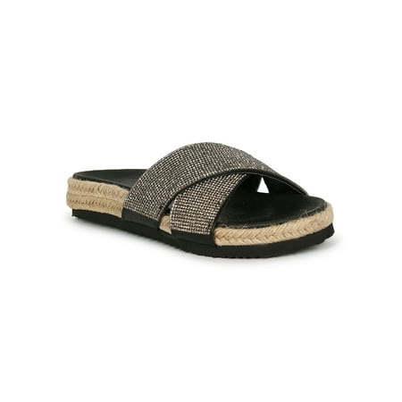 

Qupid Rhinestone Crisscross Footbed Espadrille Slide Sandals 19971