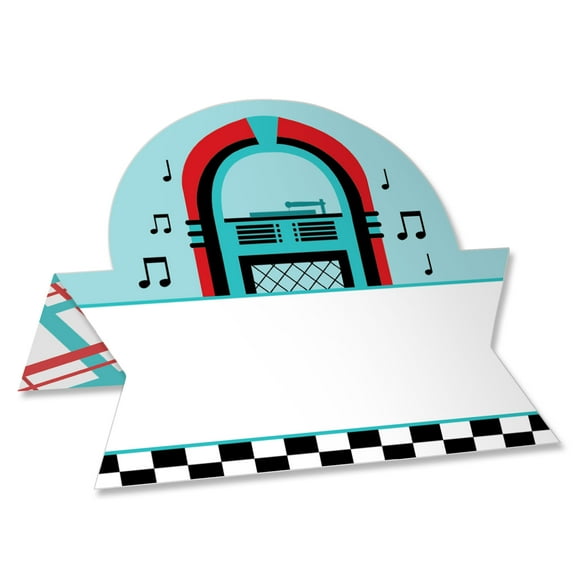 Big Dot of Happiness 50’s Sock Hop - 1950s Rock N Roll Party Tent Buffet Card - Table Setting Name Place Cards - Set of 24