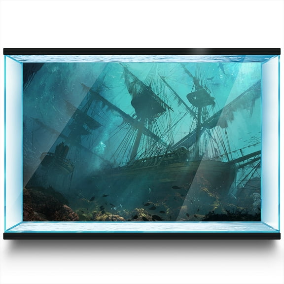Aquarium Background Stickers - Ship Sea Ruins - Fish Tank Reptile Terrarium Decor Poste