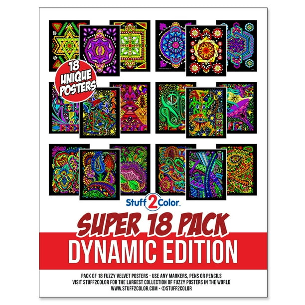 Super Pack of 18 Fuzzy Velvet Coloring Posters (Dynamic Edition