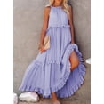 thumbnail image 4 of YMTQ Women 2024 Ruffled Pleated Dress Flowy Long Sundress Sleeveless Boho Beach Party Dresses, 4 of 6