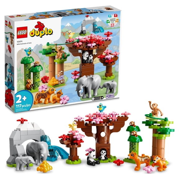 LEGO DUPLO Wild Animals of Asia 10974, Bricks Set with Panda & Elephant Baby Animal Toy Figures plus Sounds, Toys for Toddlers, Girls & Boys Age 2 - 5