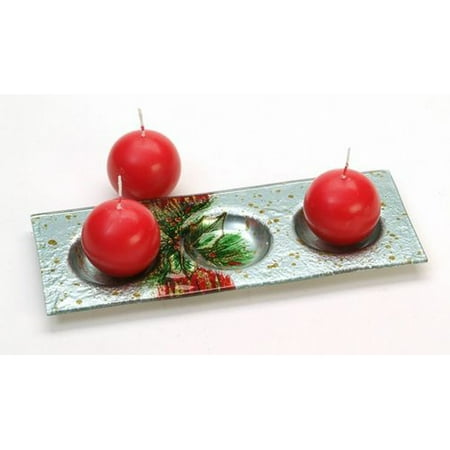 Holly Berry Pattern Hand Painted Art Glass Decorative Ball Candleholder