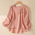 thumbnail image 2 of Npasoilc Summer Tops for Women Cotton Linen Elastic Long Sleeve Round Neck Embroidered Blouse Vintage Casual Loose T-shirts, 2 of 4