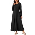 thumbnail image 1 of INSPIRE CHIC Vestidos largos de otoño para mujeres, vestido maxi A-line con botones, mangas largas y bolsillos, L negro, 1 of 6