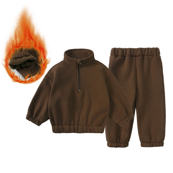 BRGZLK Toddler Boys Girls Fleece Sweatsuit 2026 Solid Color Stand Collar Zipper Pullover Sweatshirt and Jogger Pants Soft Warm Comfort Tracksuit Kids Fall Winter Outfit Set Coffee 9-12 Months