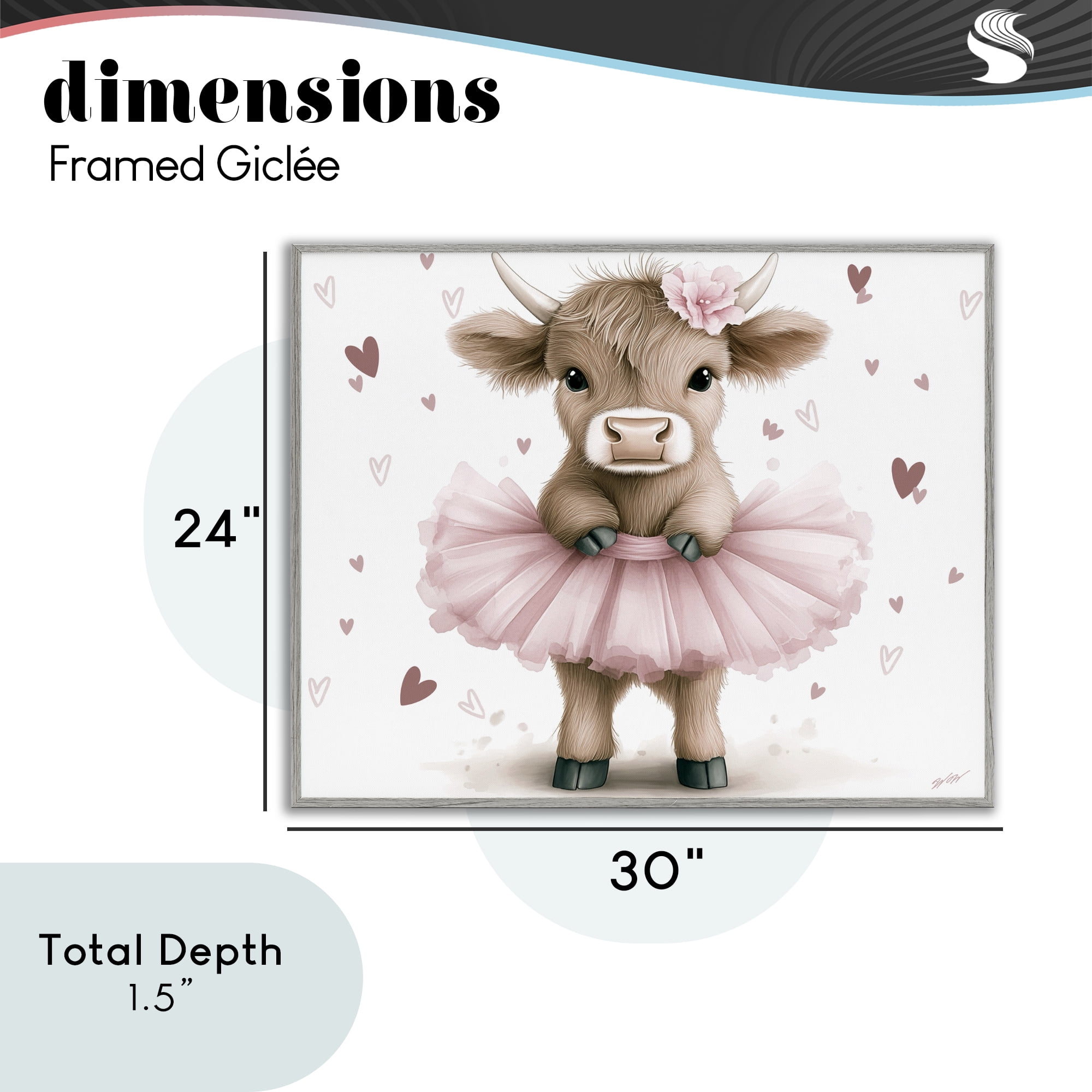 Stupell Industries Baby Calf with Tutu Gray Framed Giclee Art, design by Whimsical Wonders