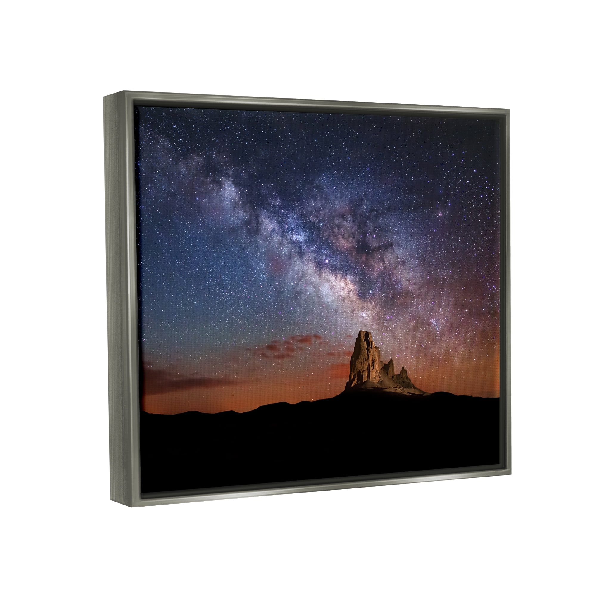 Stupell Industries Dazzling Starry Sky Milky Way Desert Butte Graphic Art Luster Gray Floating Framed Canvas Print Wall Art, Design by Royce Bair