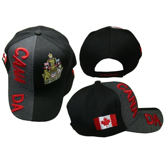 Canada Country Black Red Letter Crest 3-D Patch On Side Embroidered Hat Cap