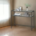 thumbnail image 3 of LEDREM Modern Glam Console Table with 2 Tempered Glass Shelves, Steel Frame, Adjustable Feet, for Living Room, Hallway, Entryway, Black, 3 of 5