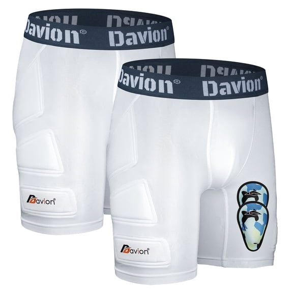 Davion 2 Packs Boys Baseball Sliding Padded Compression Shorts with 2 Athletic Cups Youth Underwear for Football, Lacrosse(White-L)