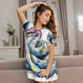 thumbnail image 3 of Yiaed Watercolor Snake Print Women's Loose-Fit Short Sleeve Nightgown, Soft and Comfortable Sleep Dress for Relaxation and Sleepwear, 3 of 6