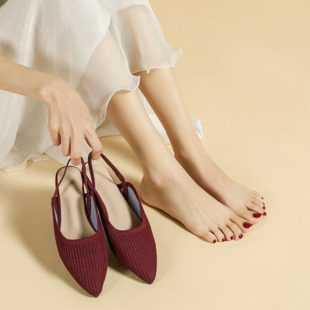 YYYTop Women Heels  Walking Shoes Women Women Knitting Fabric Flats Slingbacks Comfort Walking Work Shoes Work Shoes Women Summer Savings