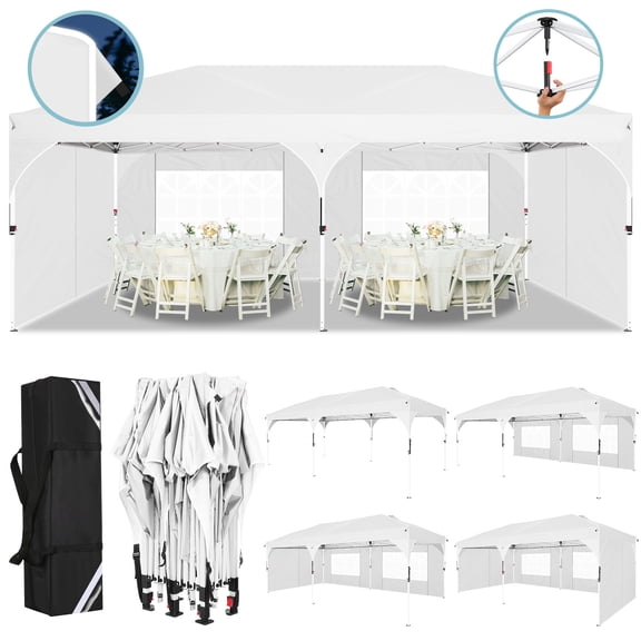 SANOPY 10'x20' Pop up Canopy Party Tent with 4 Removable Sidewalls Outdoor Commercial Portable Canopy Tent EZ Pop up Canopy Wedding Tent Camping Gazebo Canopy Instant Event, White