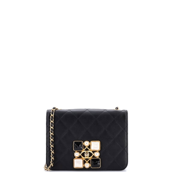 Pre-Owned Resin and Pearl CC Full Flap Bag Quilted Calfskin Small By Rebag
