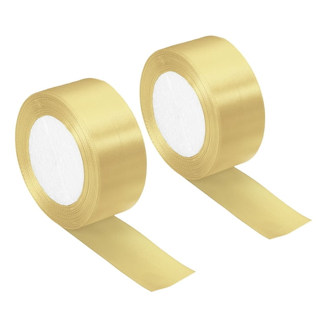 Unique Bargains 1.5 Inch Wide 24 Yards Satin Ribbon, 2 Pack Double Face Solid Crafts Roll for Party Home DIY Wrapping Decoration, Light Gold