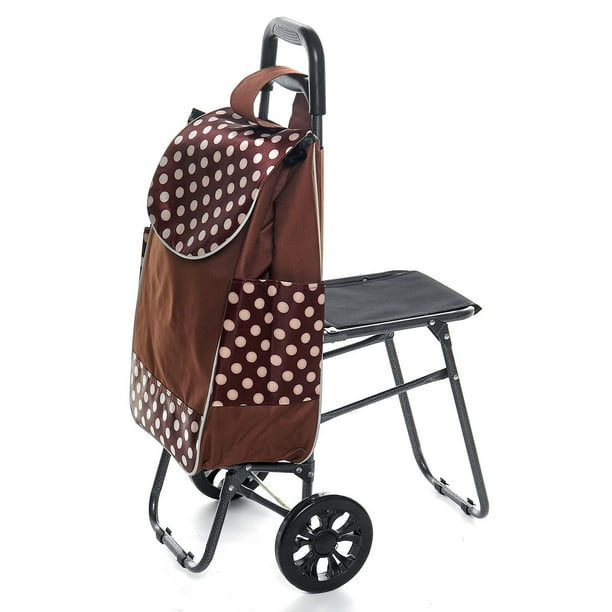 Folding Shopping Cart with Seat Collapsible Trolley Dolly Carts Red