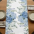 thumbnail image 5 of Blue Flower 120 Inch Table Runner, Sage Green Eucalyptus Leaves Farm Plant Farmhouse Dresser Scarf Cotton & Linen Tablerunner for Dining/Kitchen Island/Holiday Party Décor 13" x 120", 5 of 9