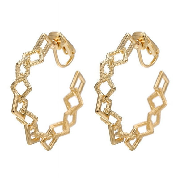 Clip on 1 3/4" silver or gold pointed square hoop earrings